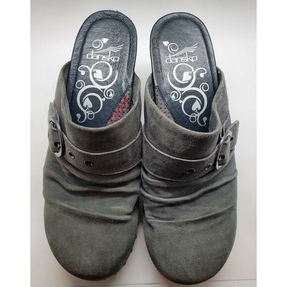 Dansko Gray Suede Mules with Strap - Picture 2 of 9